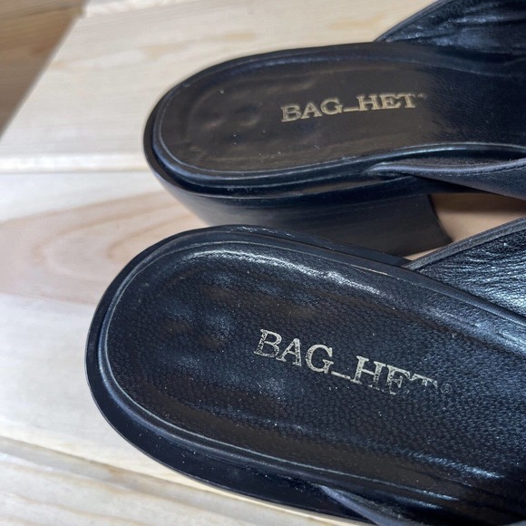 Bag Het Womens Shoes 7.5 8 EU 38 Black Leather Mules Pointy ToesMade in Italy - Picture 12 of 15